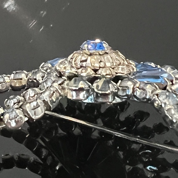 Vintage Rare Early Sherman Brooch Earrings Dome Signed Blue Rhinestones - Picture 12 of 17